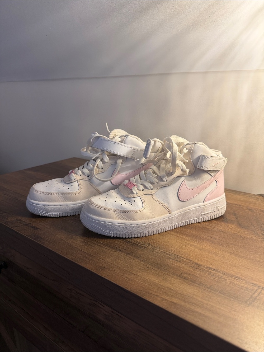 Nike Kids Mid-Top Sneakers in White and Light Pink